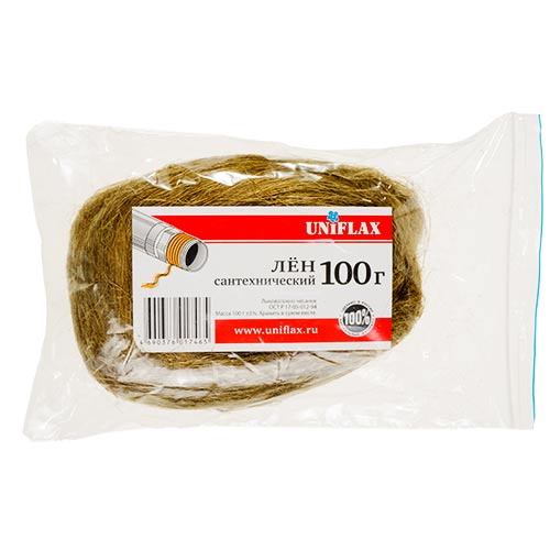 Лен сантехнический в пакете 100г. UNIFLAX (светлый, чесаный) арт.1237501