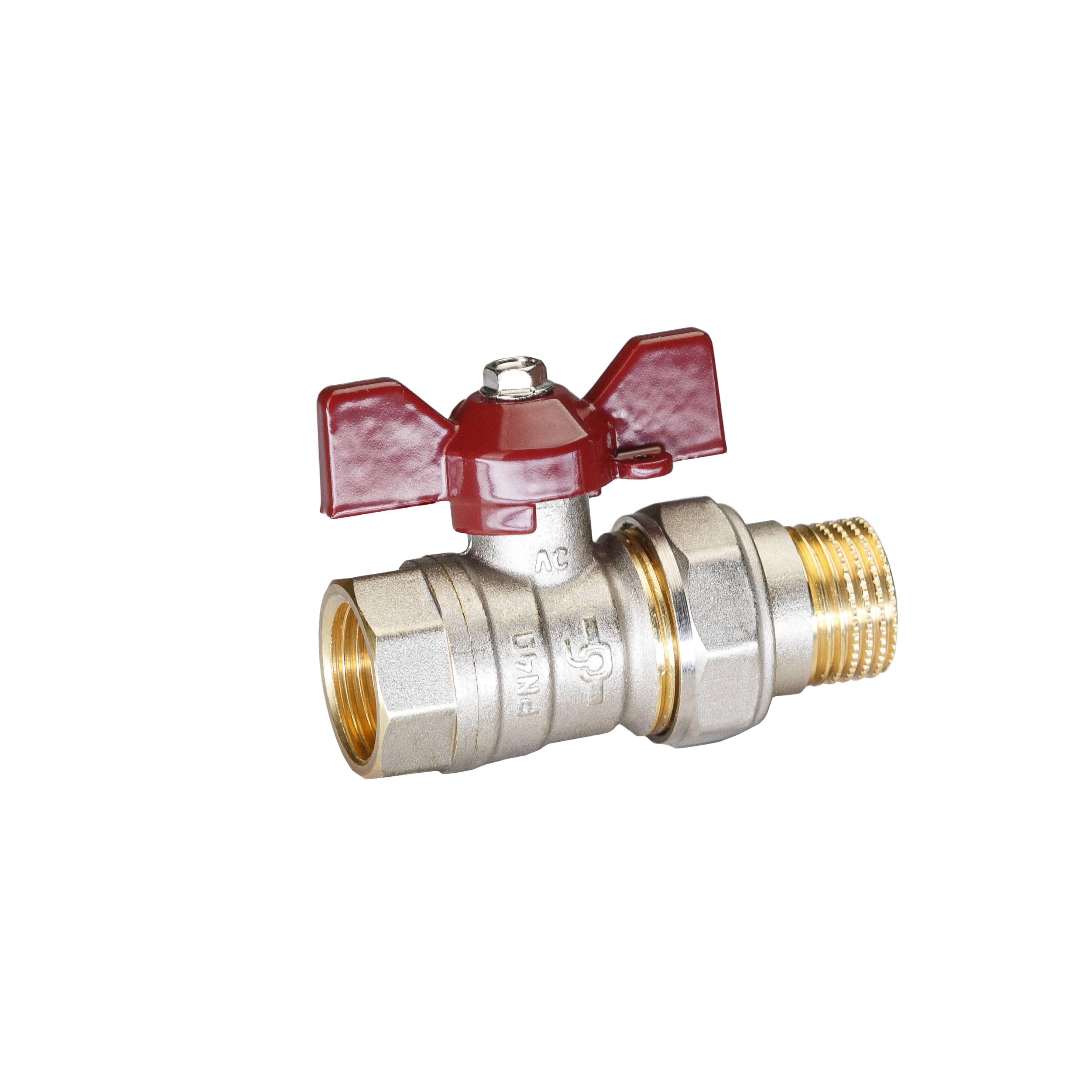 Кран шаровой латунный никель Temper Ду 15 (1/2”) PN40, ВН/НР американка, бабочка 8815ВАБ1240 арт.1302057, марка Ру40