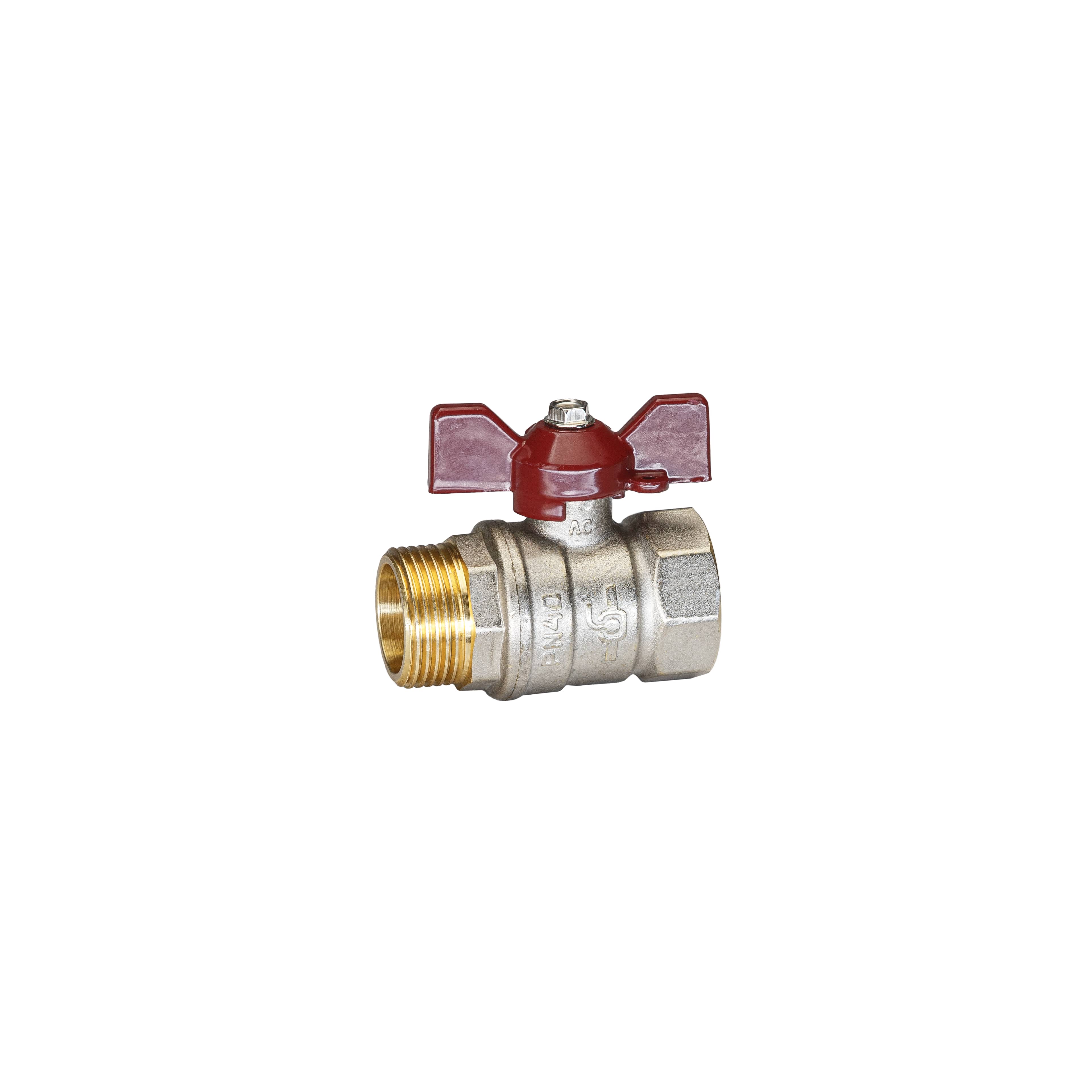 Кран шаровой латунный никель Temper Ду 20 (3/4”) PN40, ВН/НР, бабочка 8820ВНБ3440 арт.1302068, марка Ру40