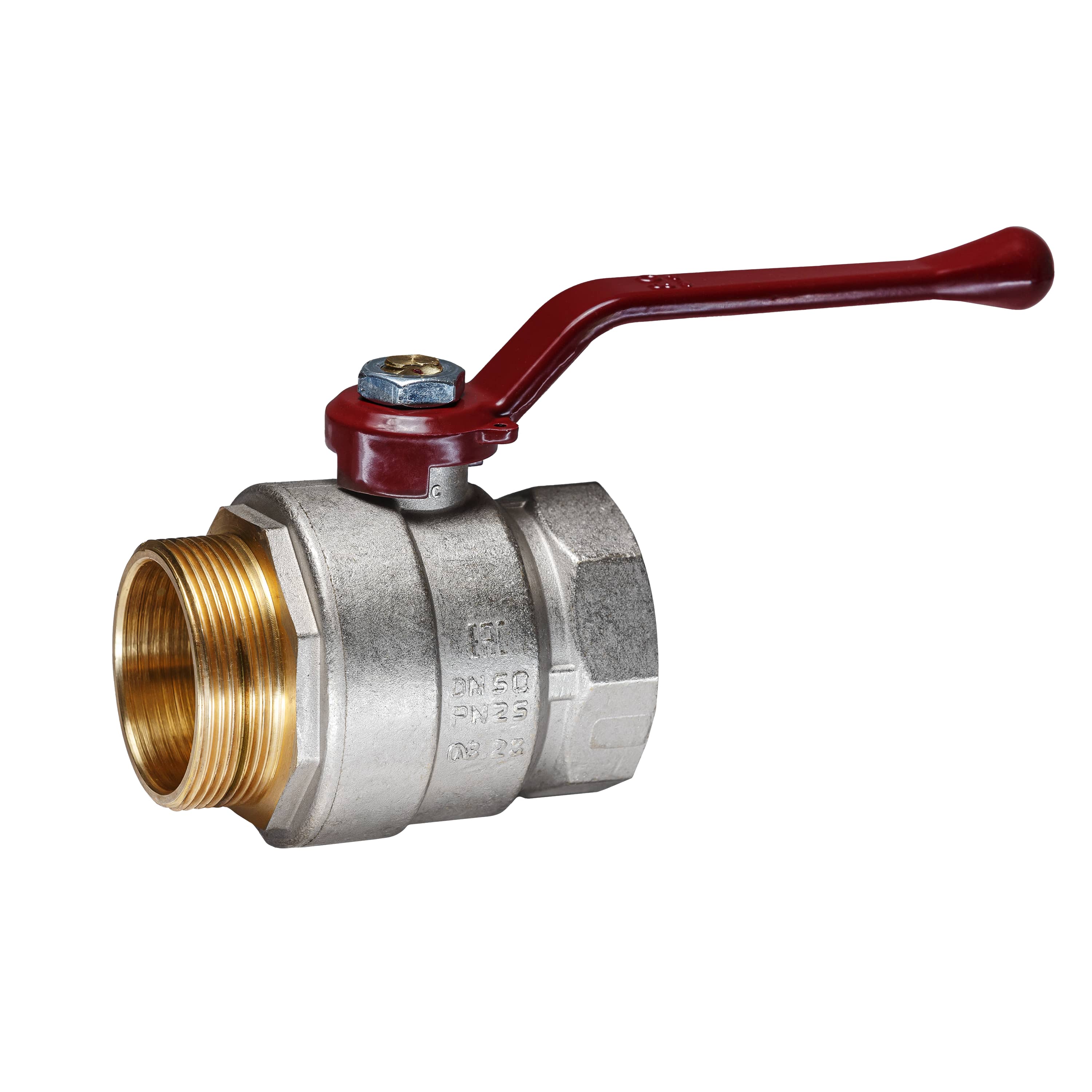 Кран шаровой латунный никель Temper Ду 50 (2”) PN25, ВН/НР, рычаг 8850ВНР225 арт.1302090, марка Ру25