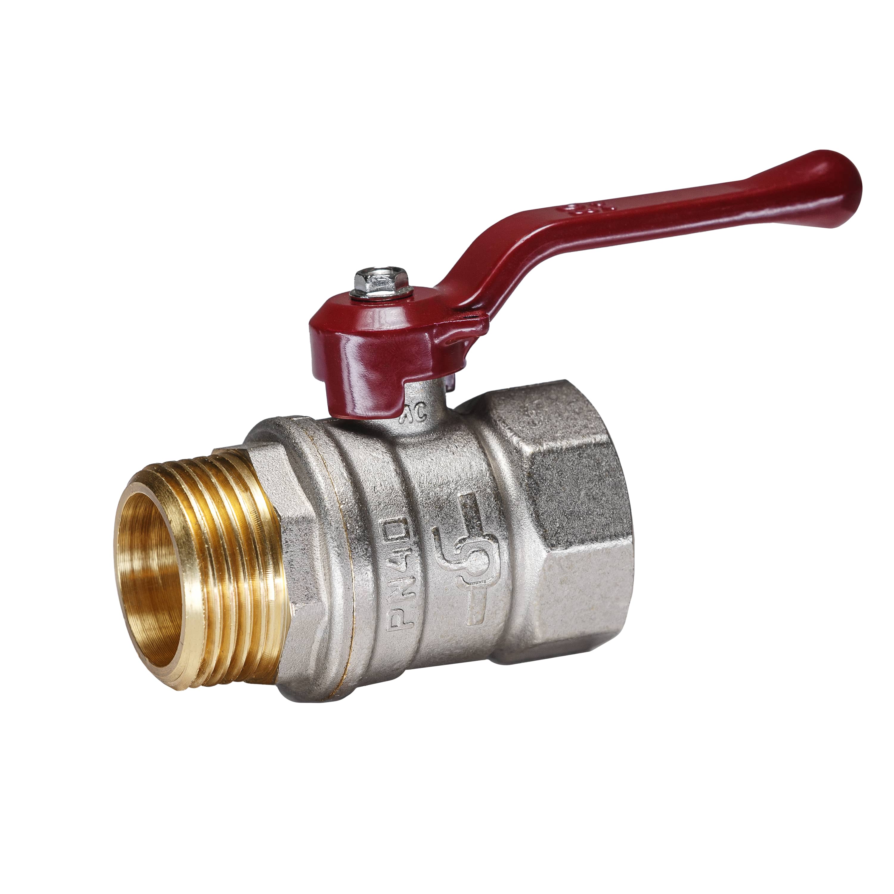 Кран шаровой латунный никель Temper Ду 25 (1”) PN40, ВН/НР, рычаг 8825ВНР140 арт.1302304, марка Ру40