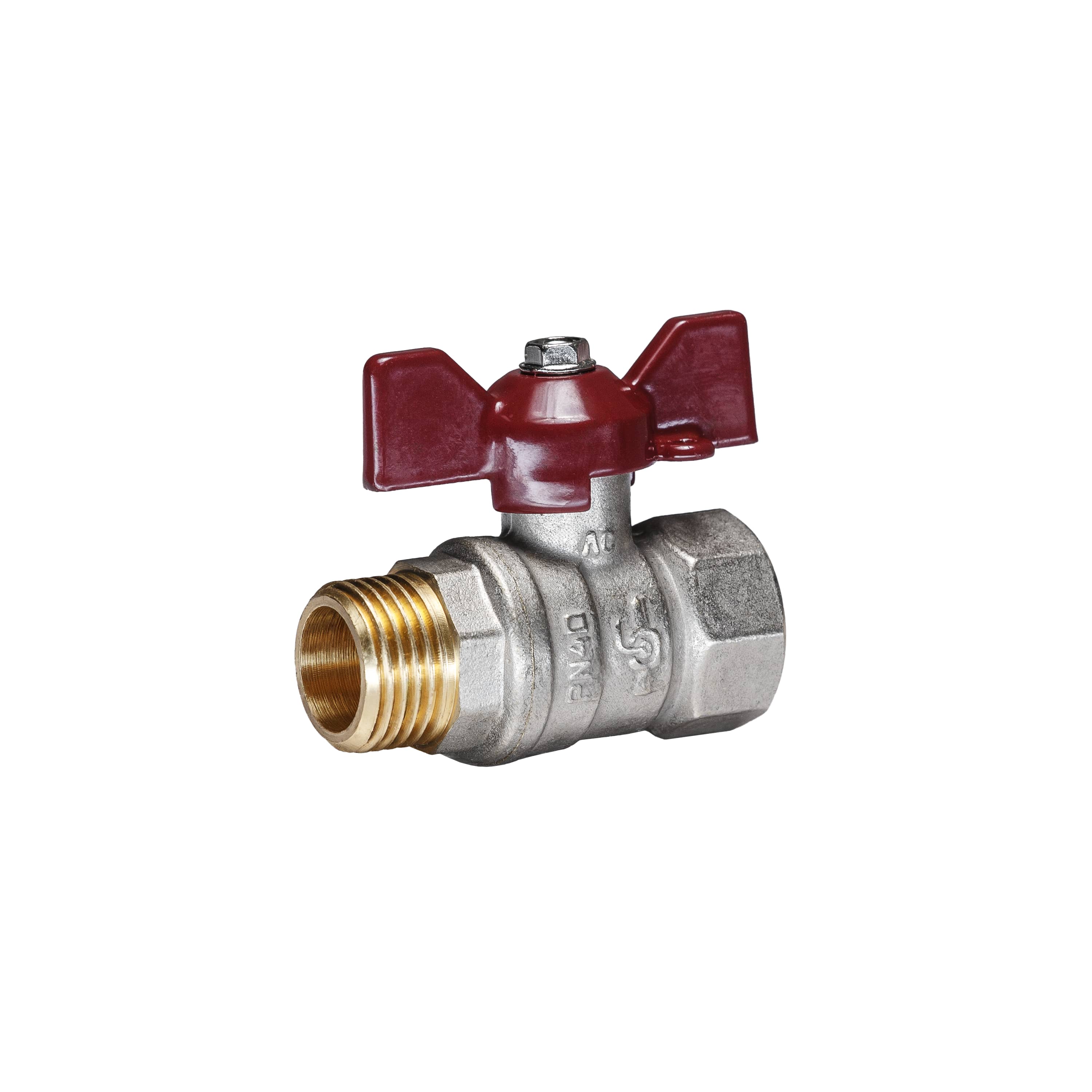 Кран шаровой латунный никель Temper Ду 15 (1/2”) PN40, ВН/НР, бабочка 8815ВНБ1240 арт.1302059, марка Ру40