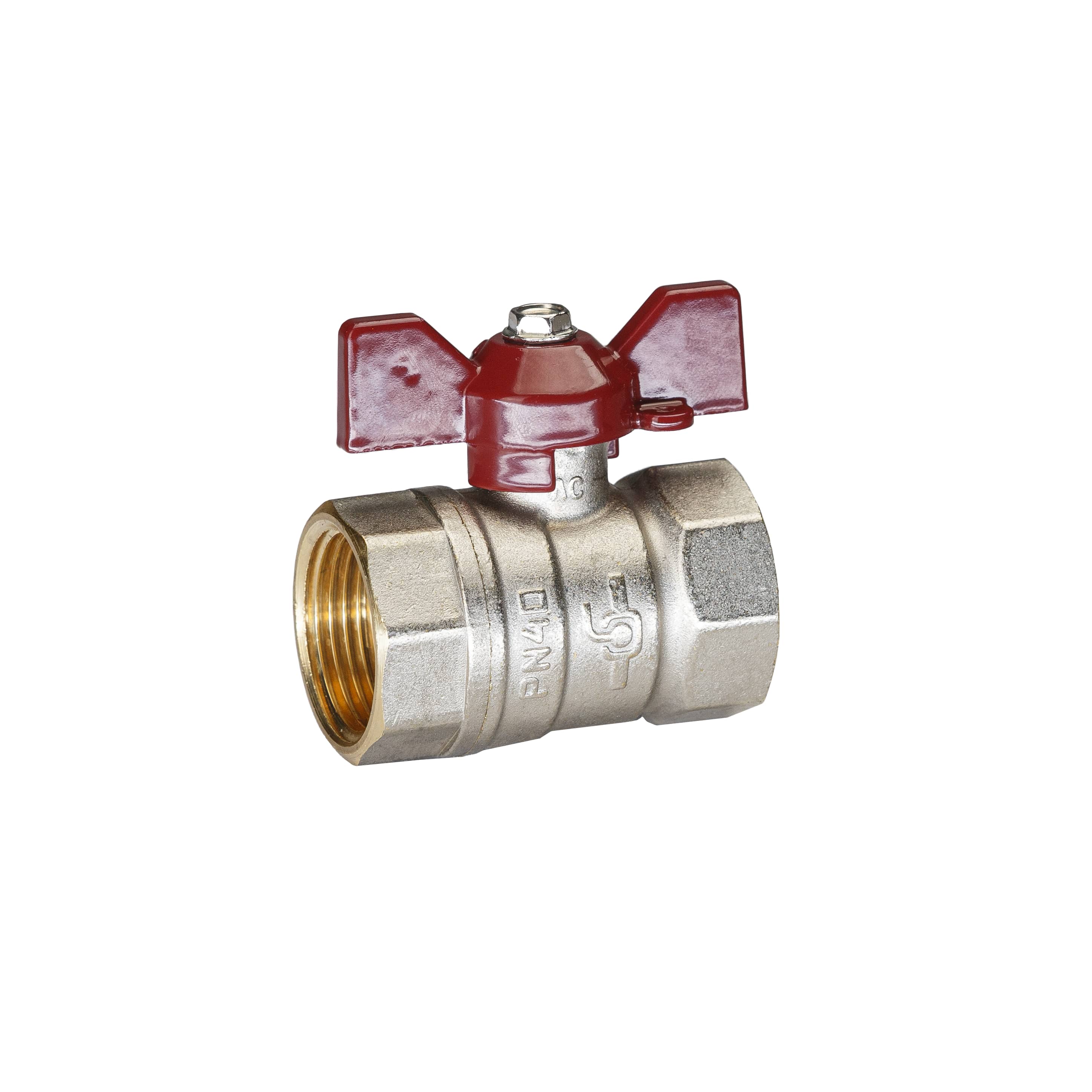 Кран шаровой латунный никель Temper Ду 20 (3/4”) PN40, ВН/ВН, бабочка 8820ВВБ3440 арт.1302064, марка Ру40