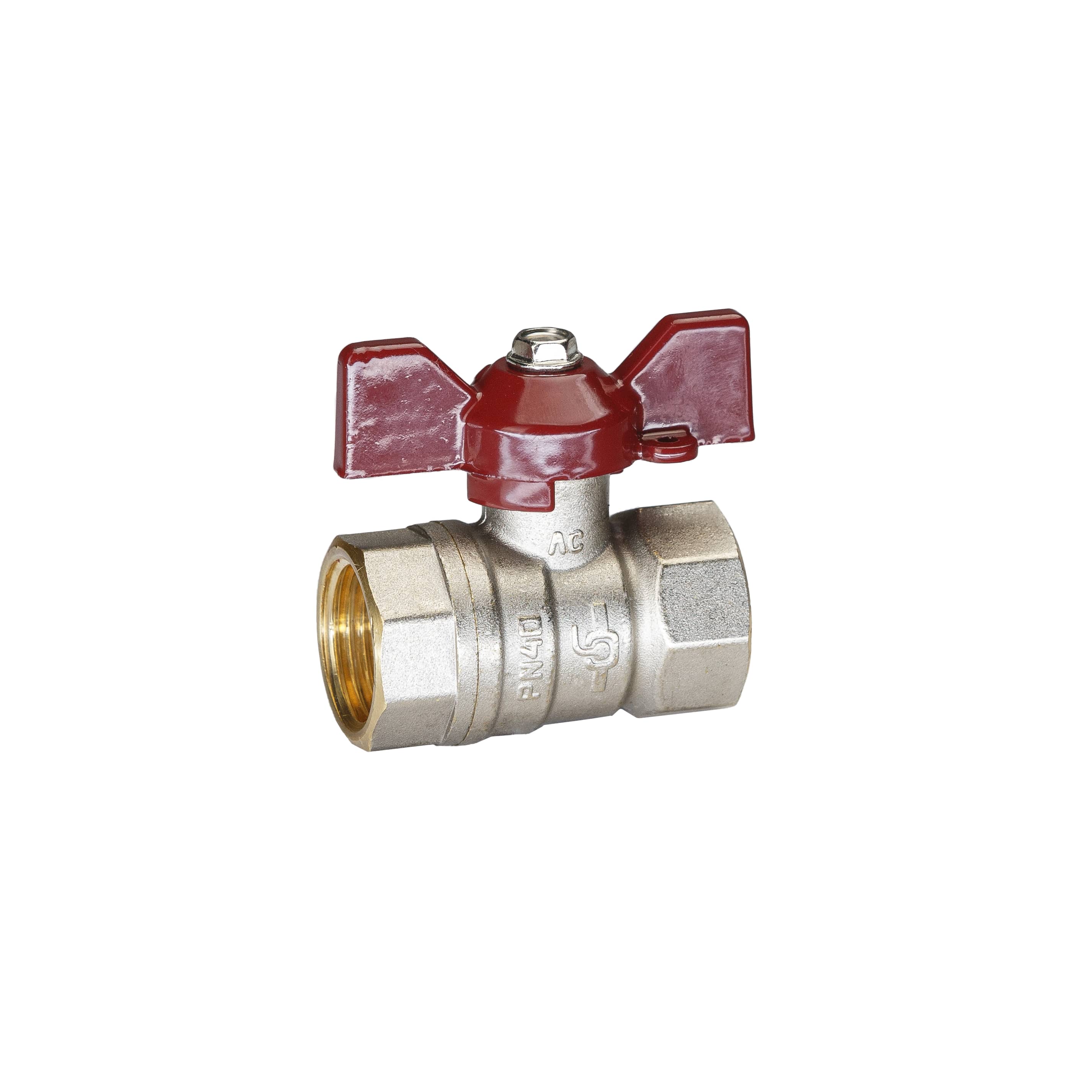 Кран шаровой латунный никель Temper Ду 15 (1/2”) PN40, ВН/ВН, бабочка 8815ВВБ1240 арт.1302018, марка Ру40